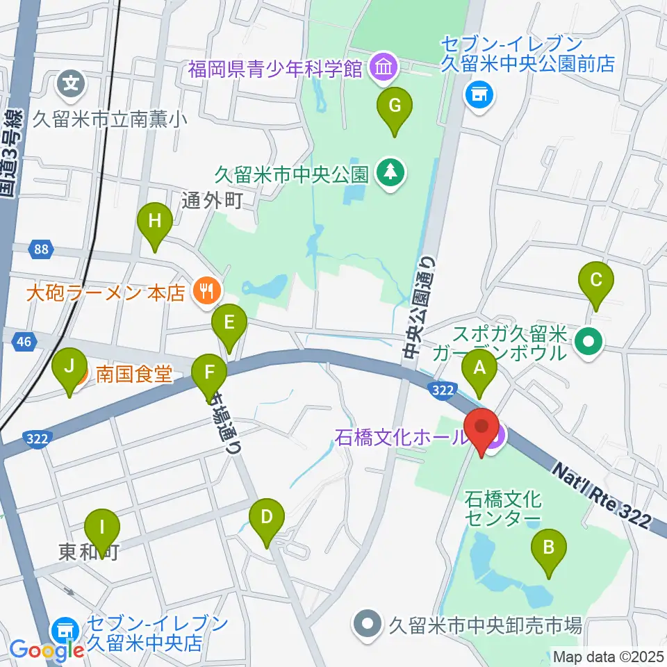 石橋文化ホール周辺のカフェ一覧地図