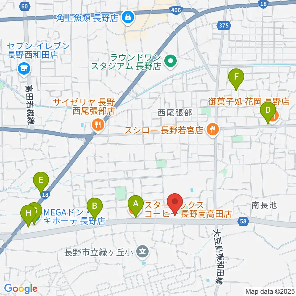 ヒオキ楽器 ユニスタイル長野東センター周辺のカフェ一覧地図