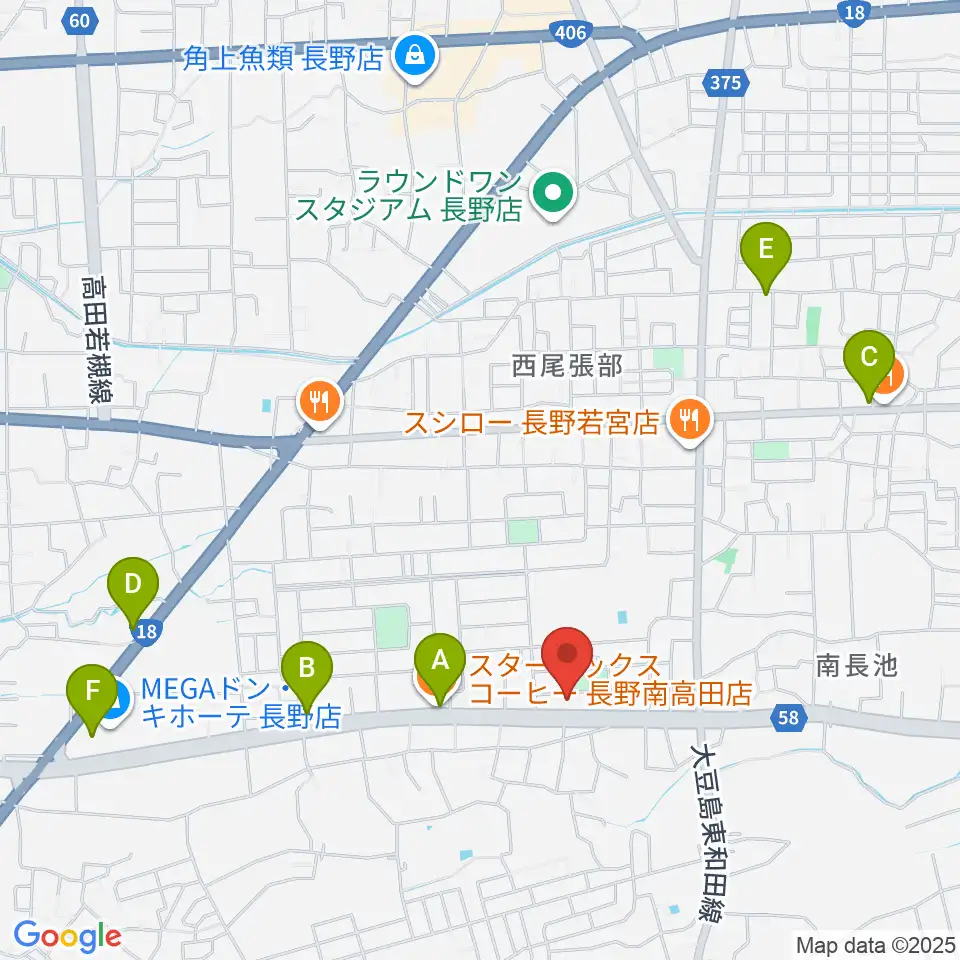 ヒオキ楽器 ユニスタイル長野東センター周辺のカフェ一覧地図