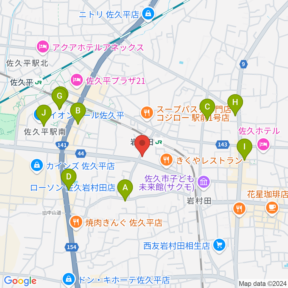 ヒオキ楽器 佐久平センター周辺のカフェ一覧地図