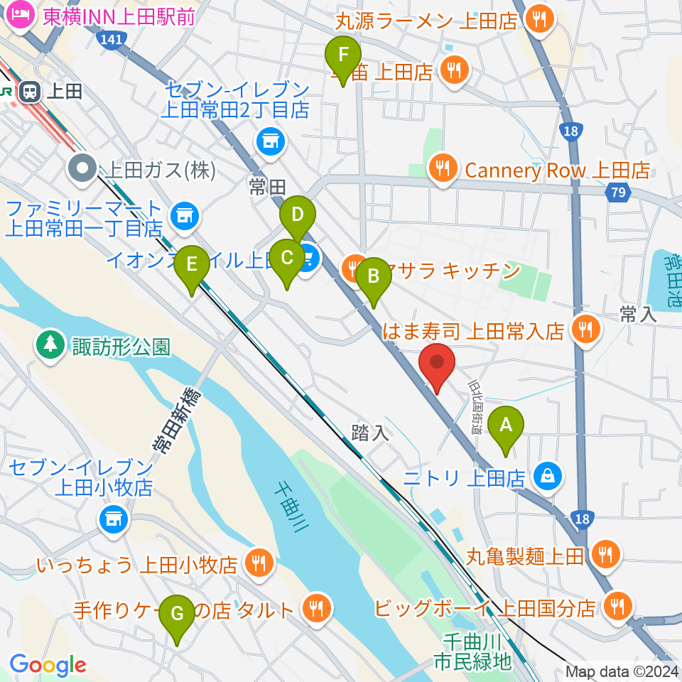 ヒオキ楽器 ユニスタイル上田センター周辺のカフェ一覧地図