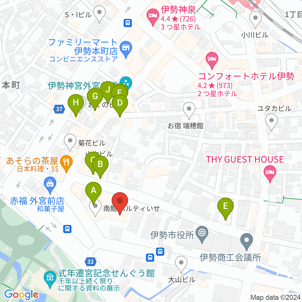 いせシティプラザ周辺のカフェ一覧地図