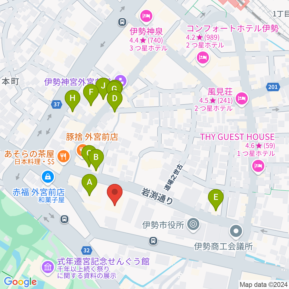 いせシティプラザ周辺のカフェ一覧地図