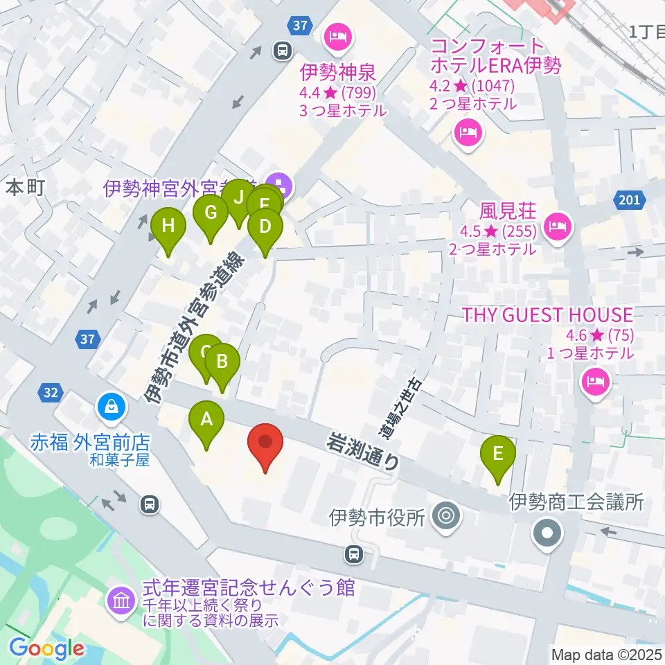 いせシティプラザ周辺のカフェ一覧地図