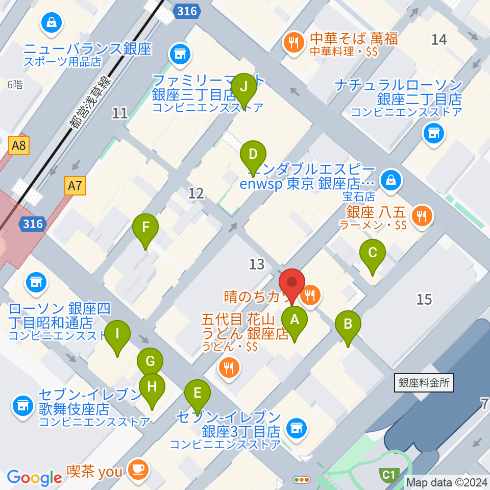 銀座ミスターオールディーズ周辺のカフェ一覧地図