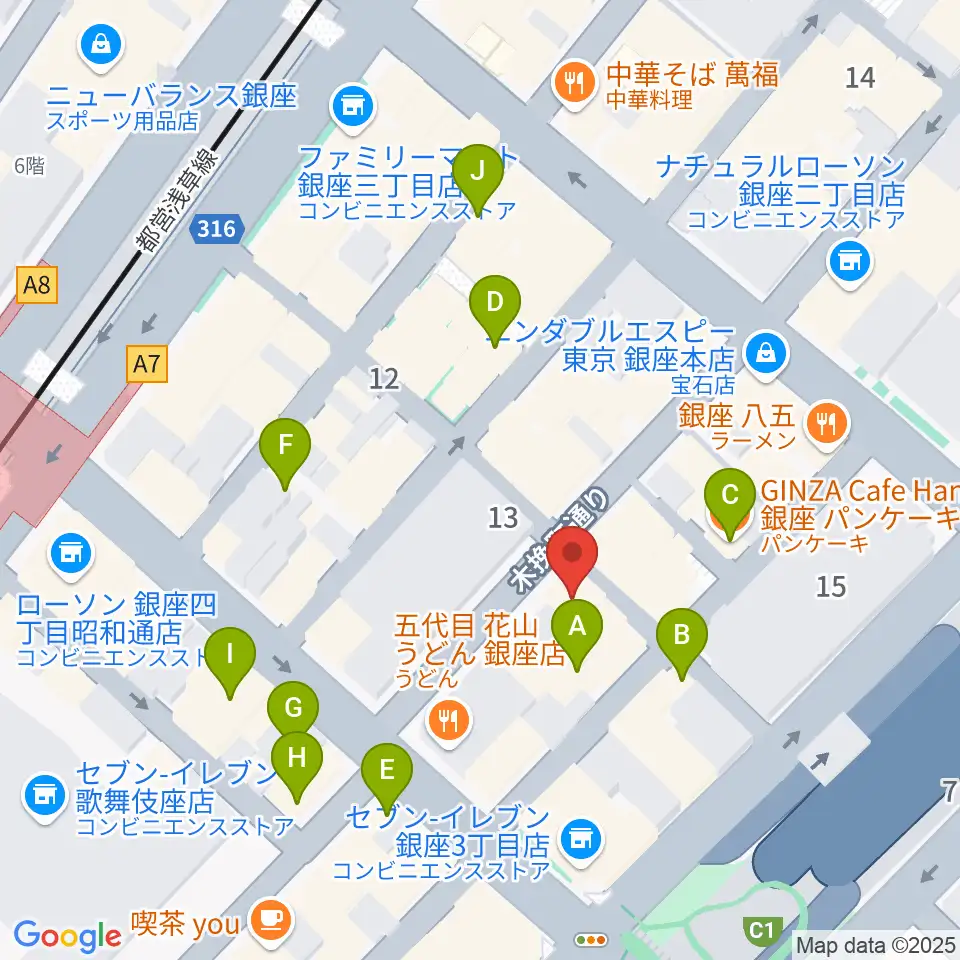 銀座ミスターオールディーズ周辺のカフェ一覧地図