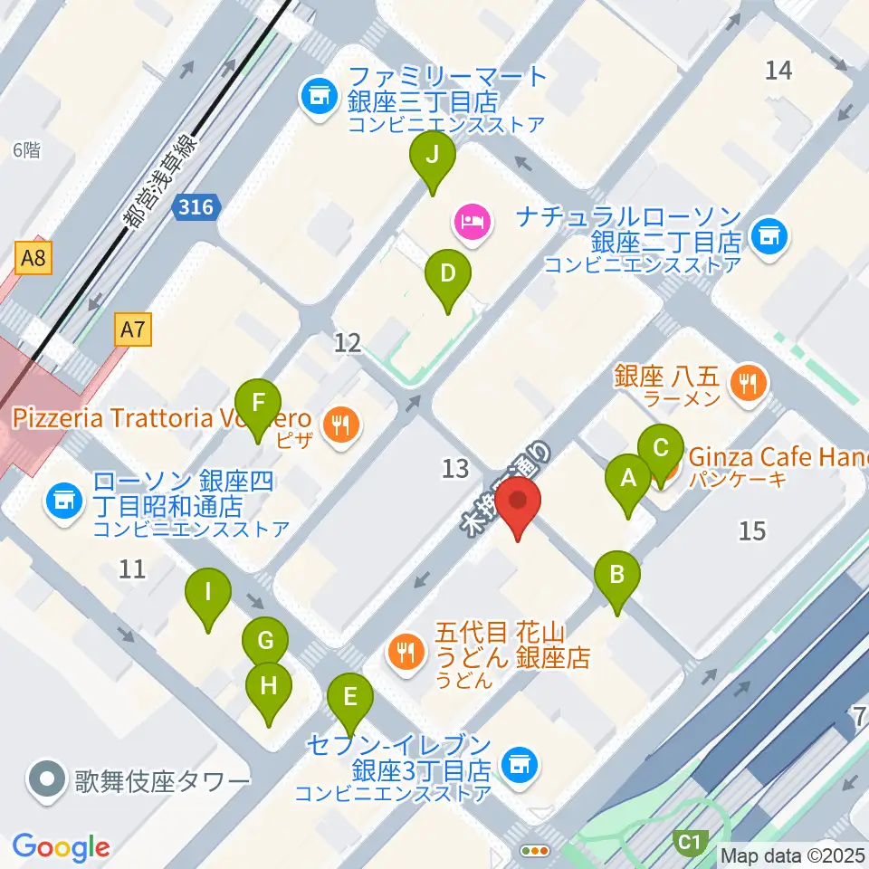銀座ミスターオールディーズ周辺のカフェ一覧地図