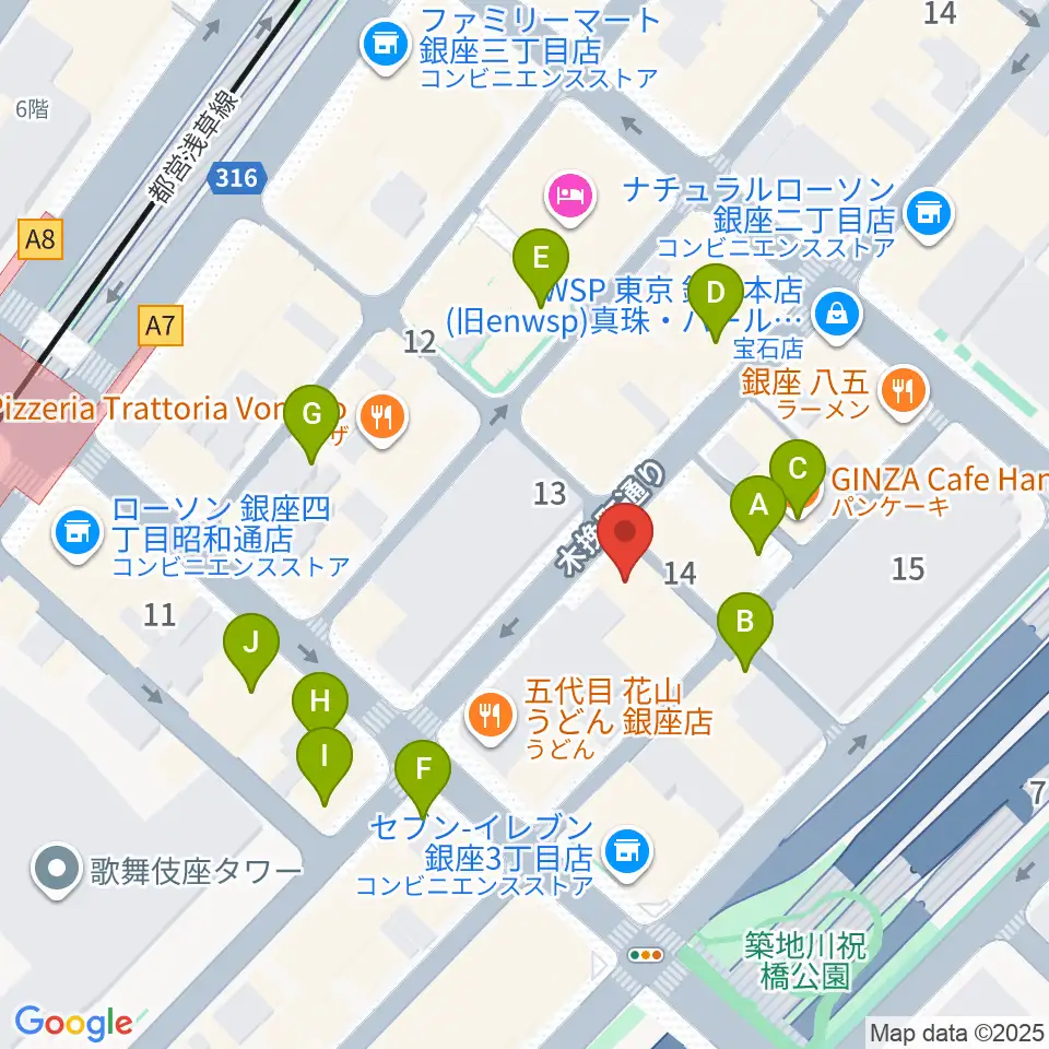 銀座ミスターオールディーズ周辺のカフェ一覧地図