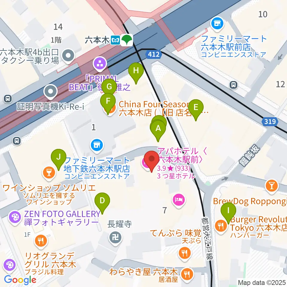 六本木ノチェーロ周辺のカフェ一覧地図