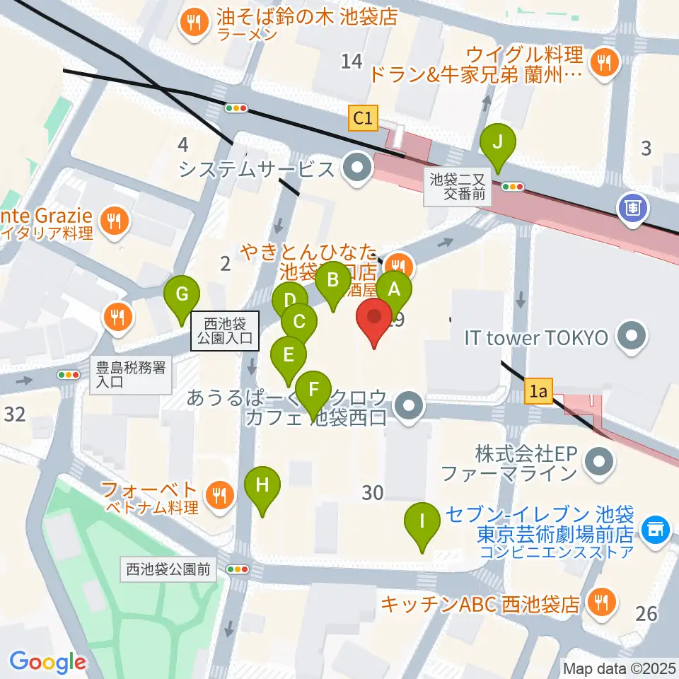 池袋フリーフローランチ周辺のカフェ一覧地図