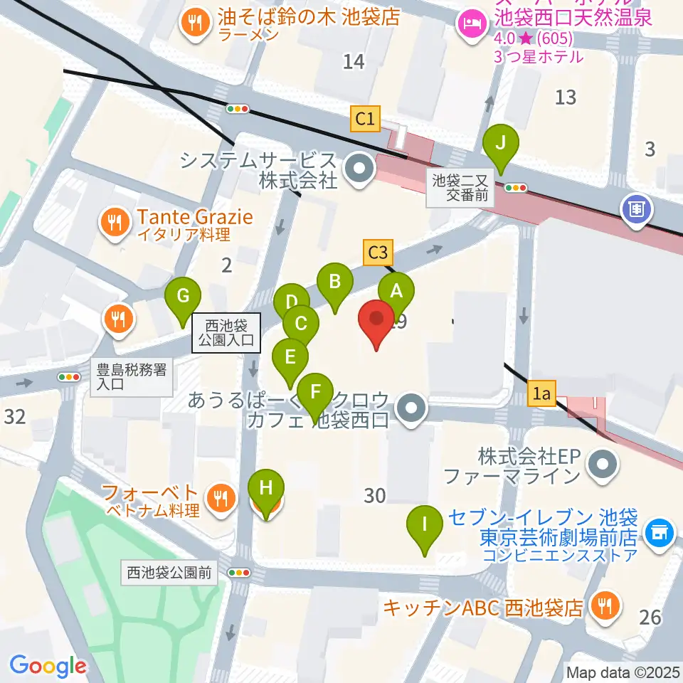 池袋フリーフローランチ周辺のカフェ一覧地図