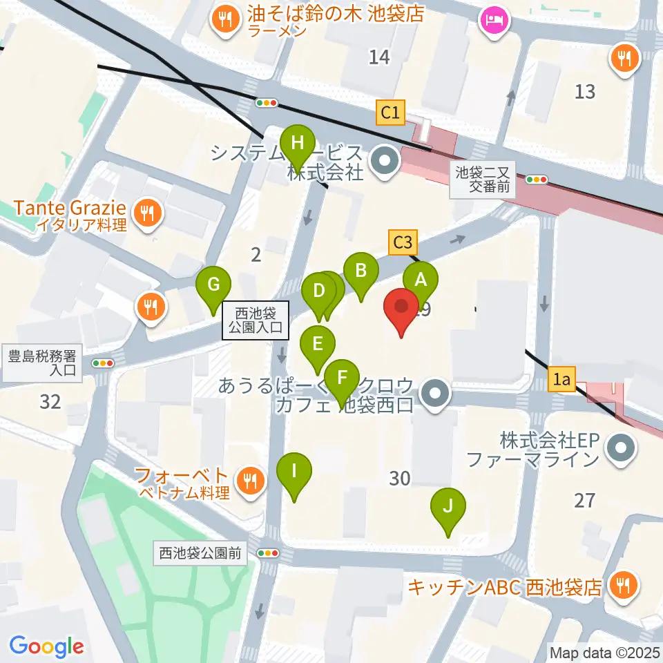 池袋フリーフローランチ周辺のカフェ一覧地図