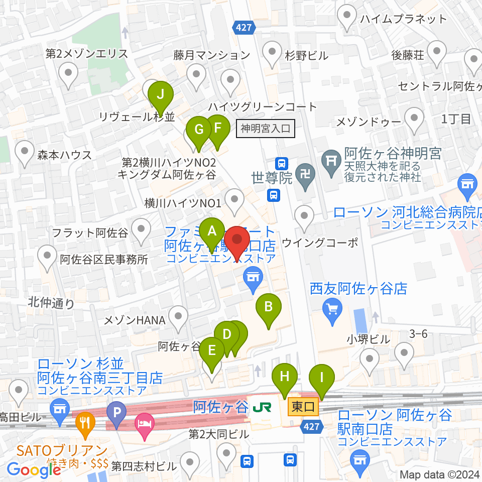 阿佐ヶ谷ラフォーレ周辺のカフェ一覧地図