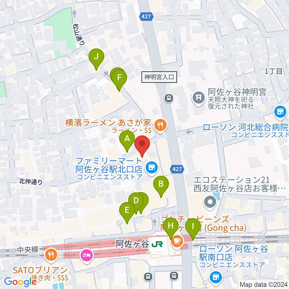 阿佐ヶ谷ラフォーレ周辺のカフェ一覧地図