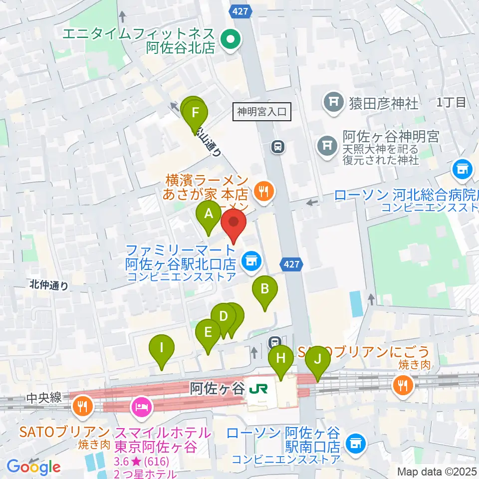 阿佐ヶ谷ラフォーレ周辺のカフェ一覧地図