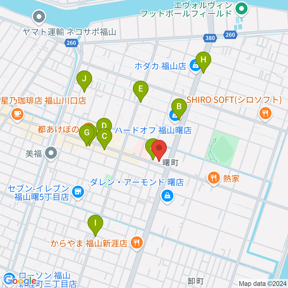 音楽館ピアノプラザ福山店周辺のカフェ一覧地図