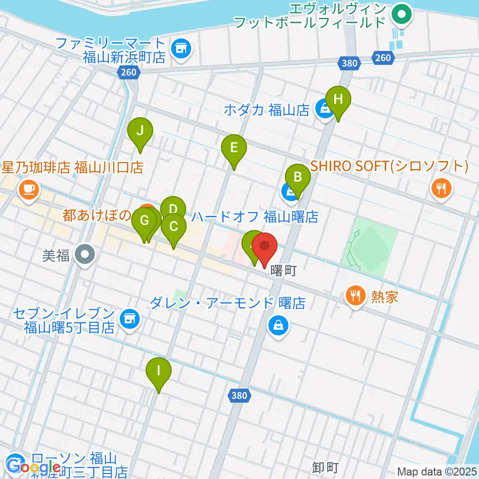 音楽館ピアノプラザ福山店周辺のカフェ一覧地図
