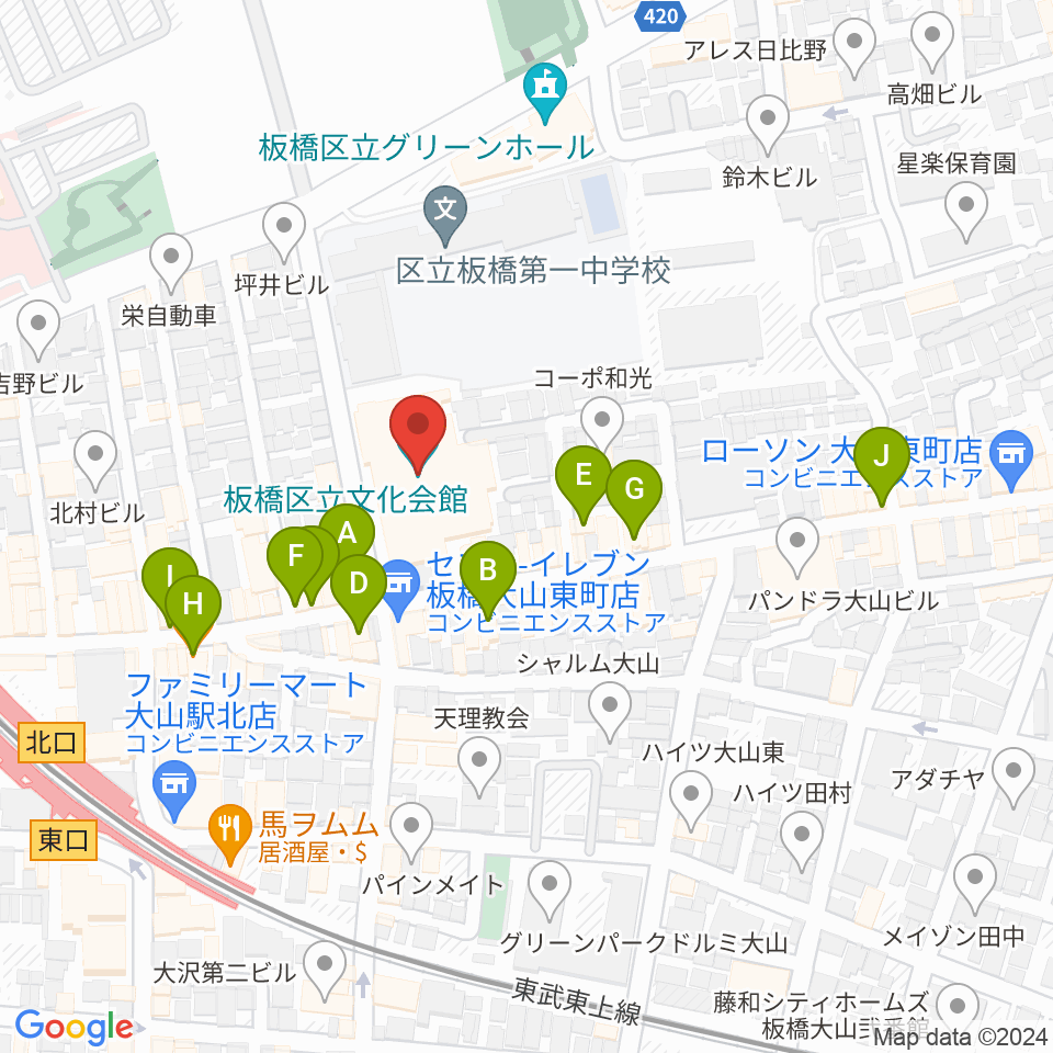 板橋区立文化会館周辺のカフェ一覧地図