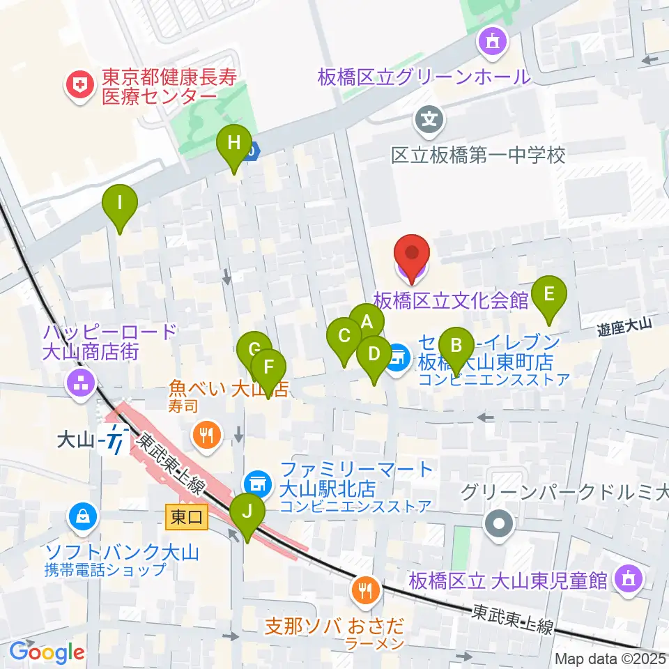 板橋区立文化会館周辺のカフェ一覧地図