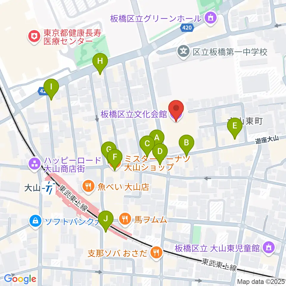 板橋区立文化会館周辺のカフェ一覧地図