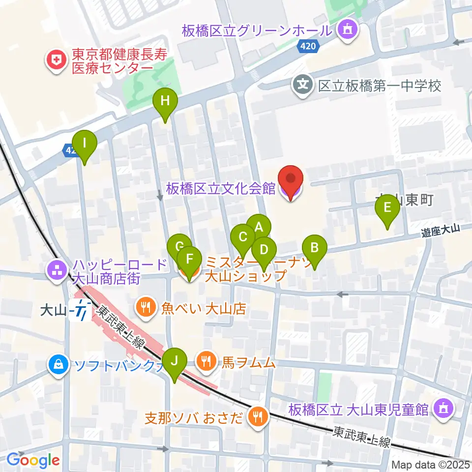 板橋区立文化会館周辺のカフェ一覧地図