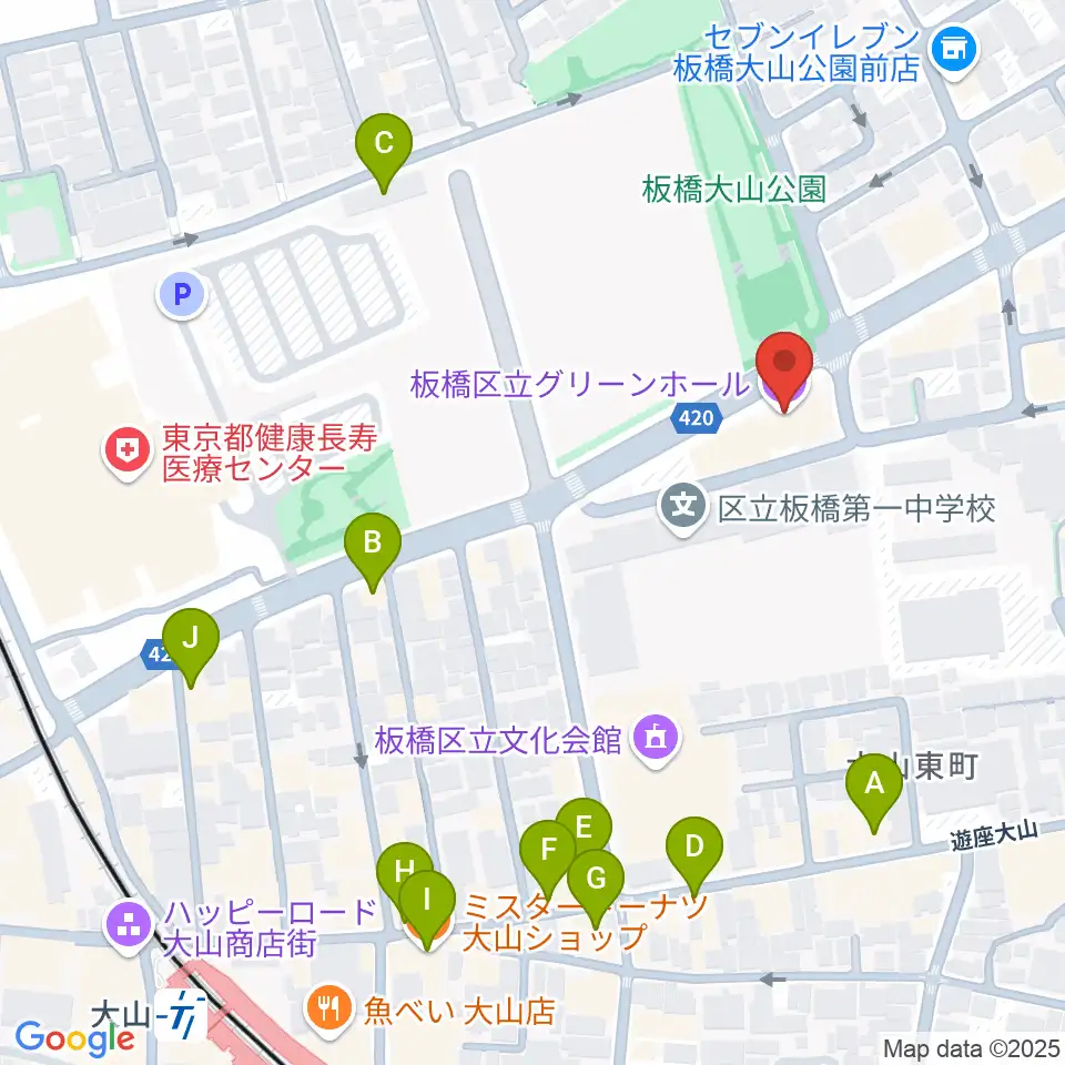 板橋区立グリーンホール周辺のカフェ一覧地図