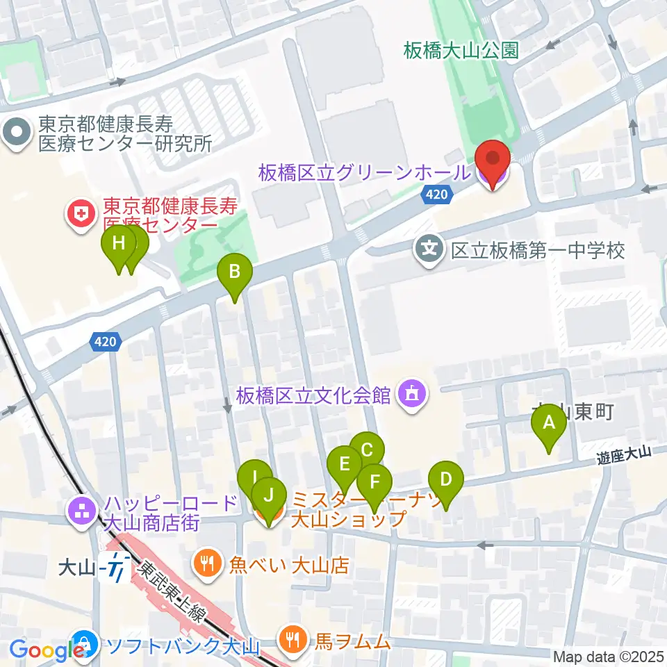 板橋区立グリーンホール周辺のカフェ一覧地図