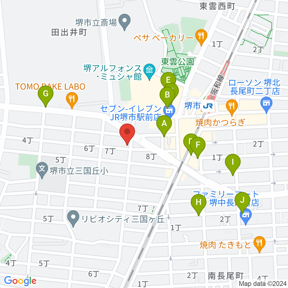 堺レッドハウス周辺のカフェ一覧地図