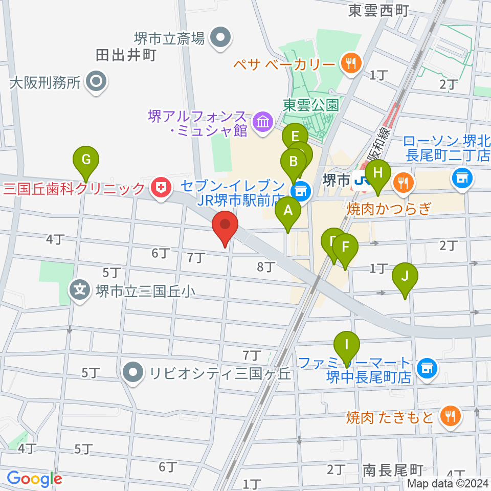 堺レッドハウス周辺のカフェ一覧地図