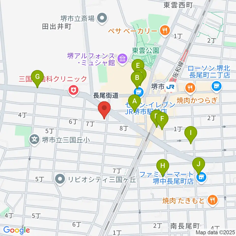 堺レッドハウス周辺のカフェ一覧地図