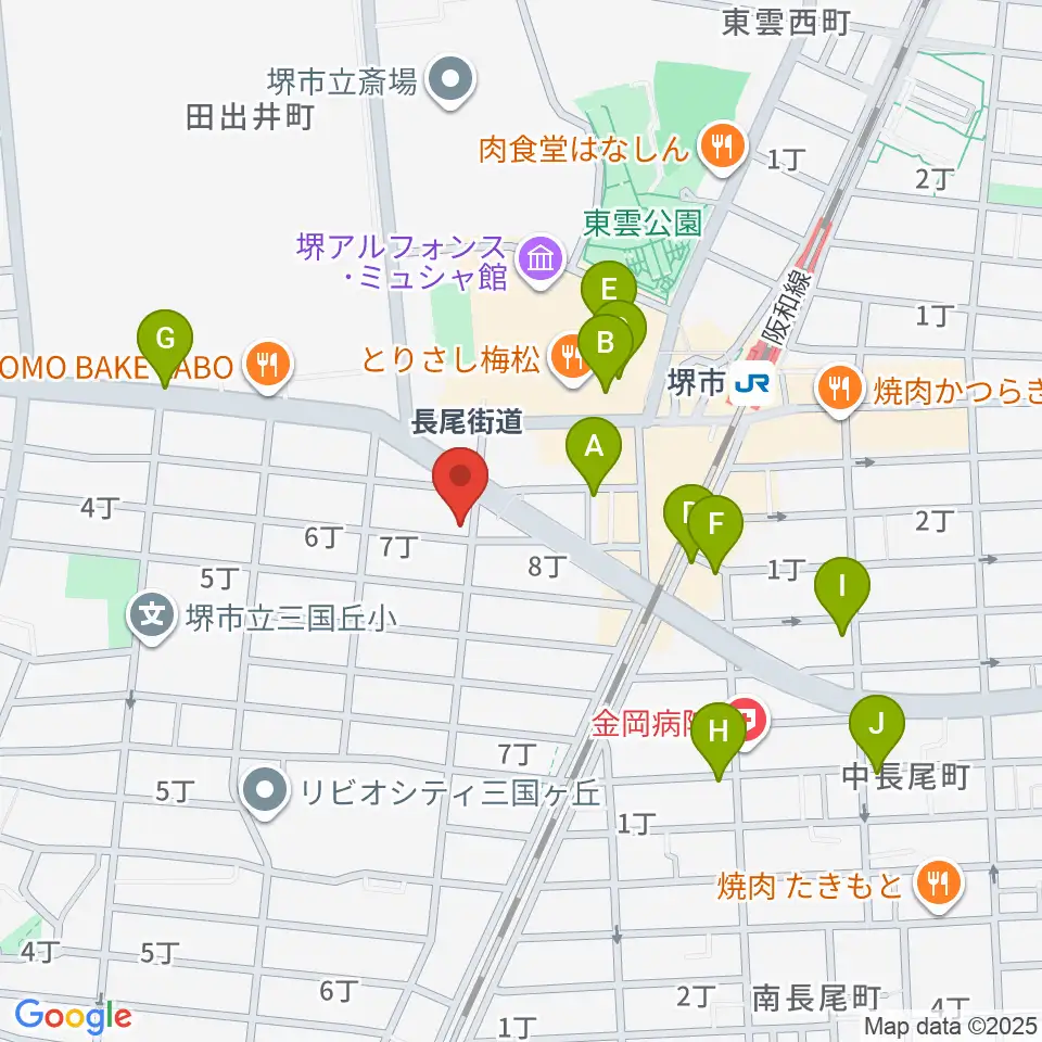 堺レッドハウス周辺のカフェ一覧地図