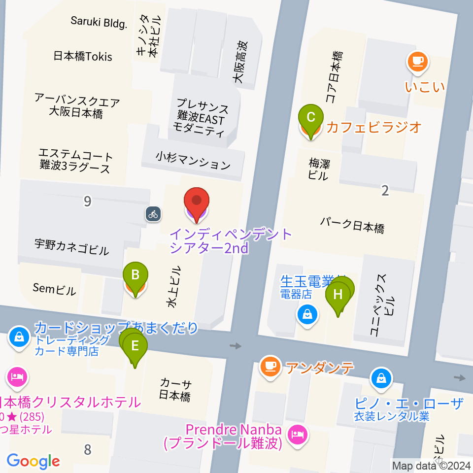 インディペンデントシアター2nd周辺のカフェ一覧地図