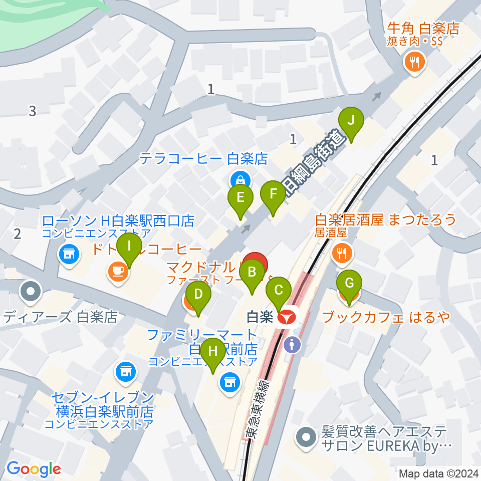 白楽ブルースエット周辺のカフェ一覧地図