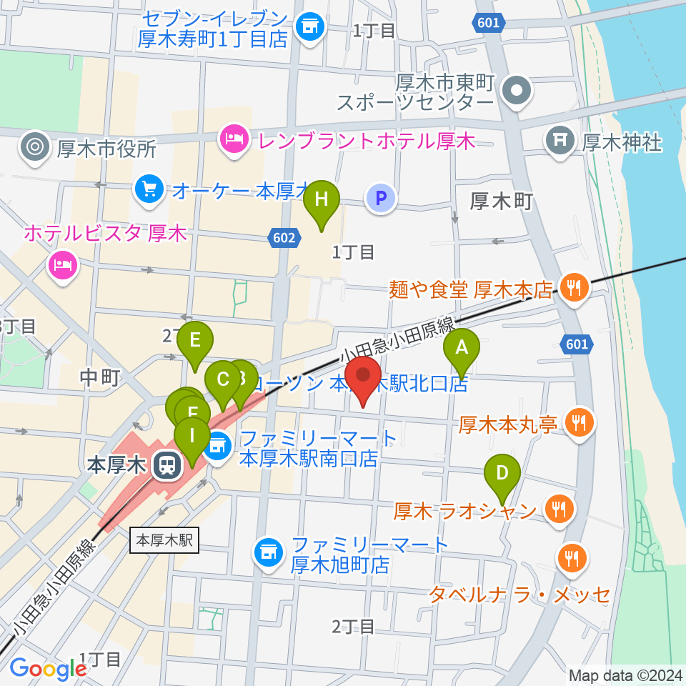 本厚木マッカーサーギャレッジ周辺のカフェ一覧地図