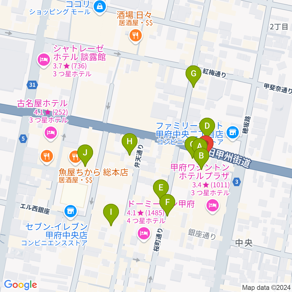 甲府JAZZ IN ALONE周辺のカフェ一覧地図