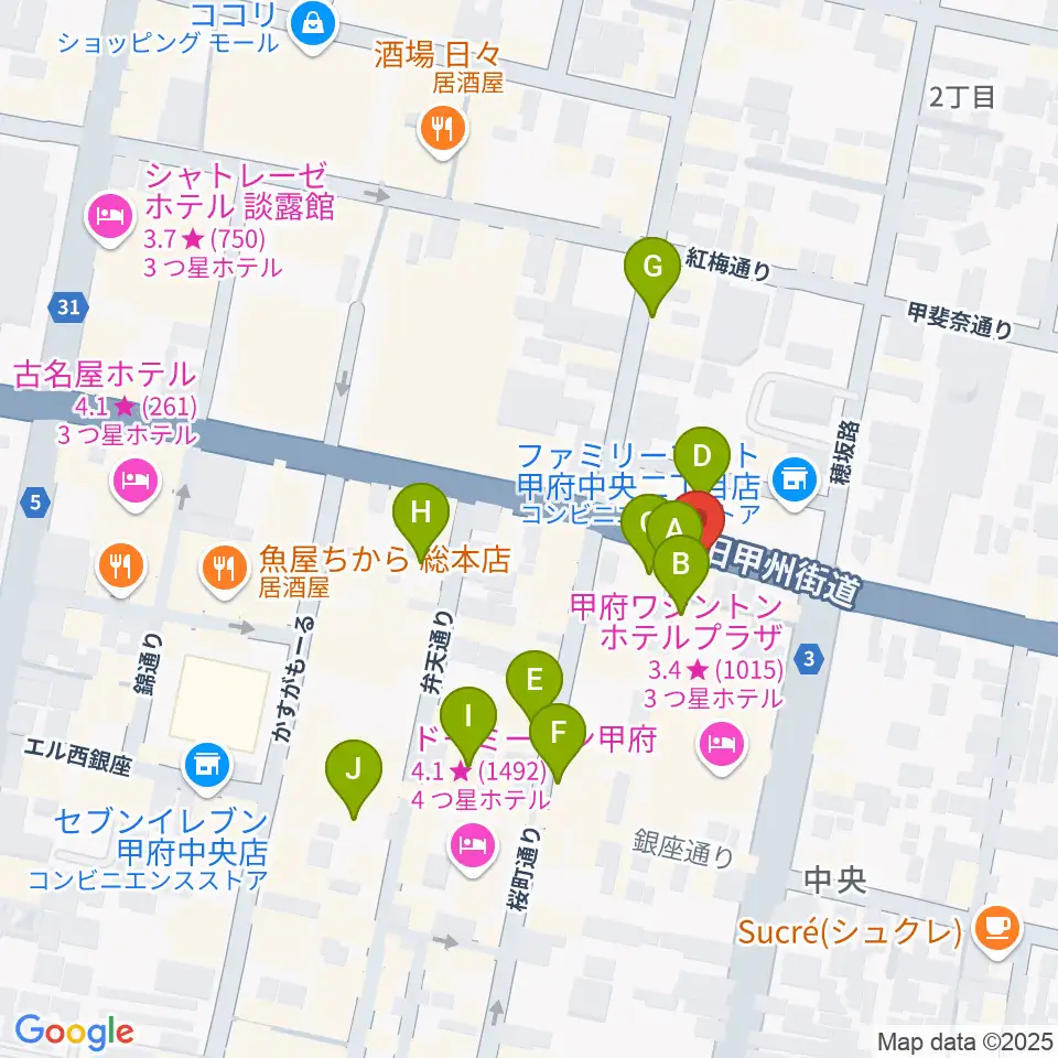 甲府JAZZ IN ALONE周辺のカフェ一覧地図