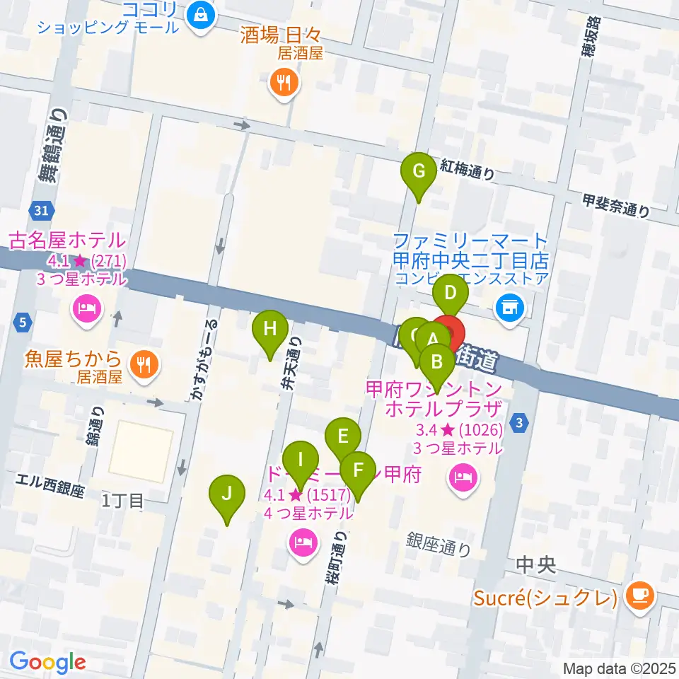 甲府JAZZ IN ALONE周辺のカフェ一覧地図