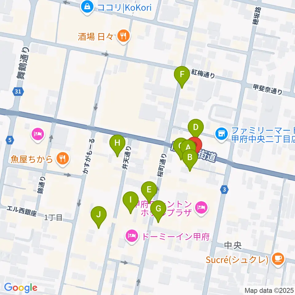 甲府JAZZ IN ALONE周辺のカフェ一覧地図