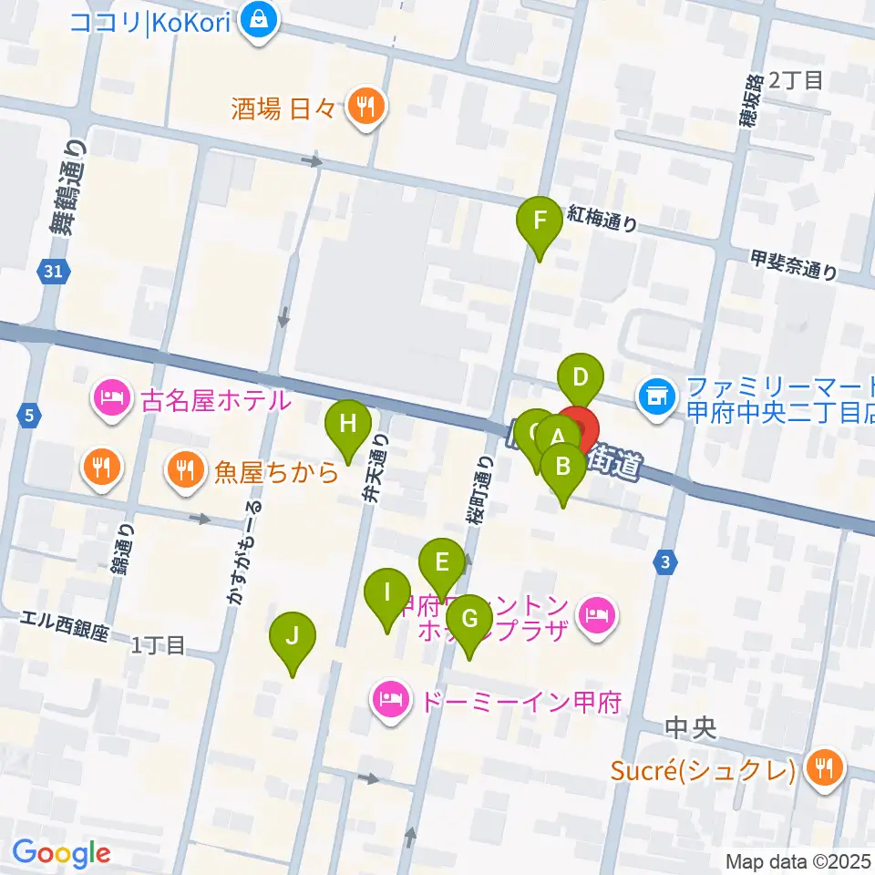 甲府JAZZ IN ALONE周辺のカフェ一覧地図