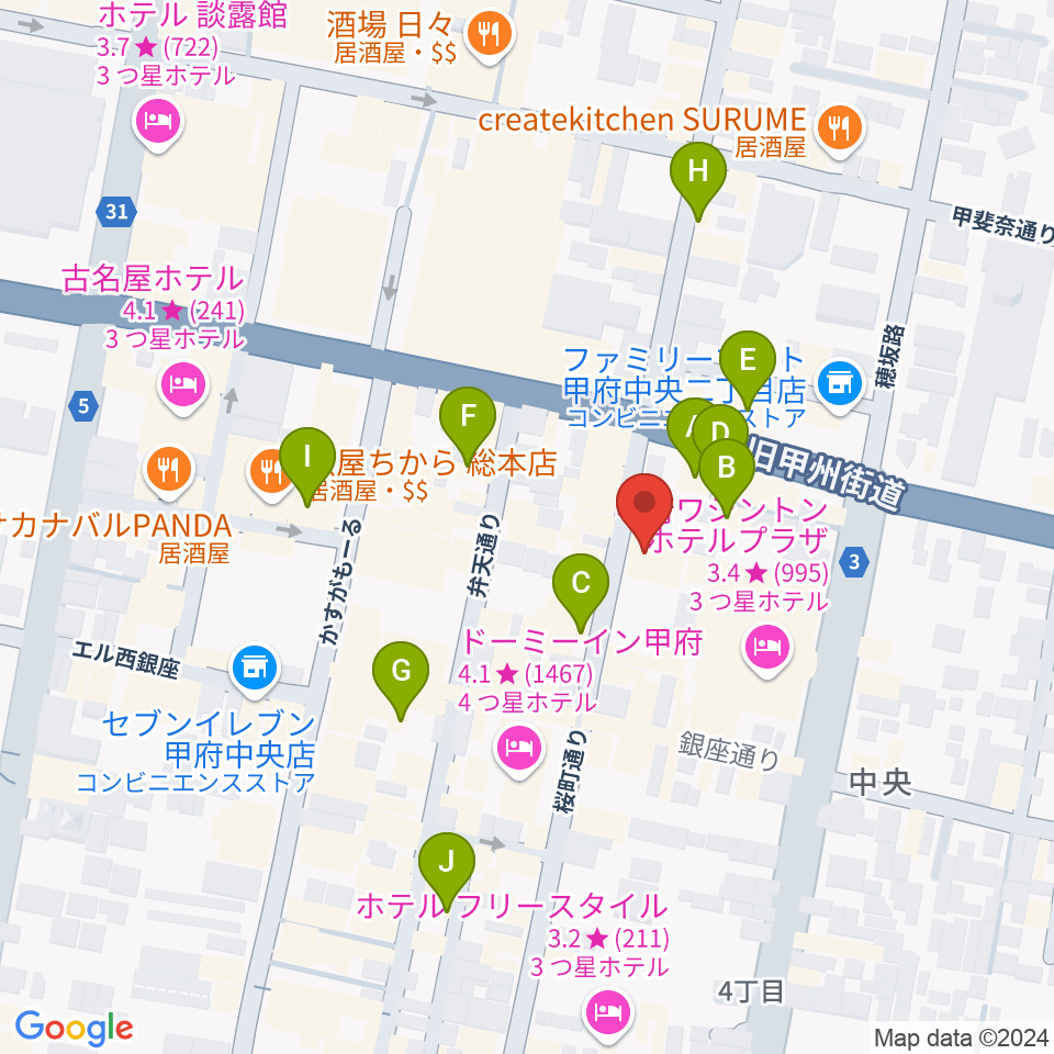 コットンクラブ甲府周辺のカフェ一覧地図