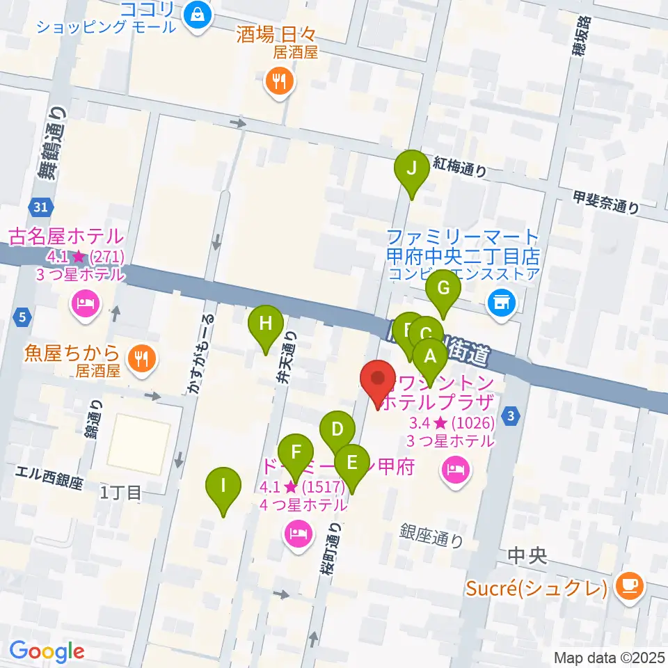 コットンクラブ甲府周辺のカフェ一覧地図