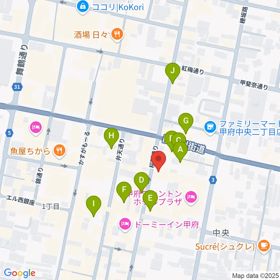 コットンクラブ甲府周辺のカフェ一覧地図