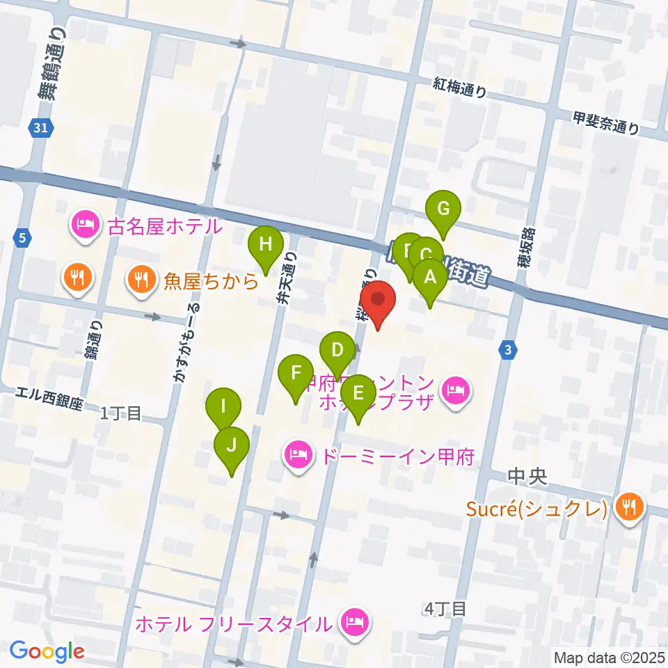 コットンクラブ甲府周辺のカフェ一覧地図