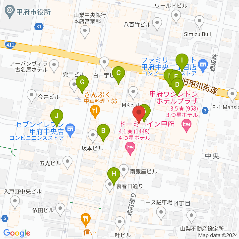 甲府桜座周辺のカフェ一覧地図