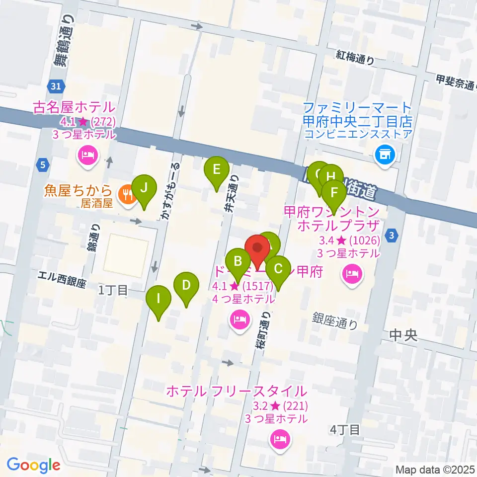 甲府桜座周辺のカフェ一覧地図