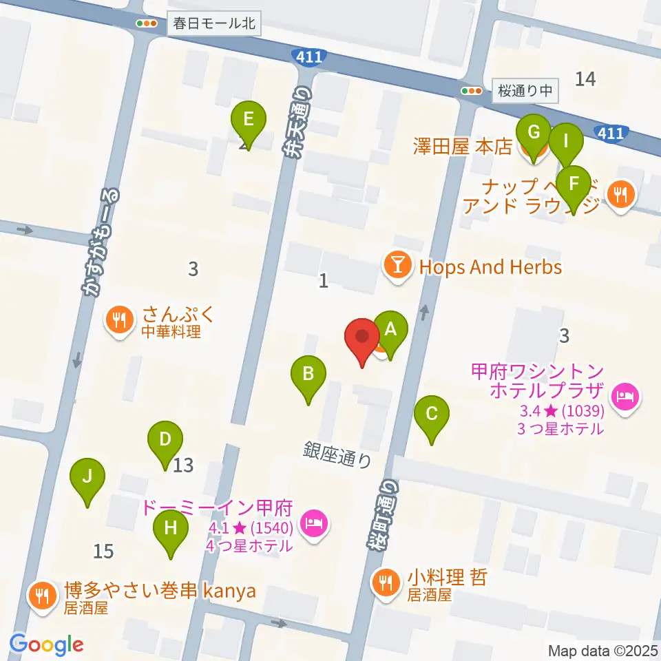 甲府桜座周辺のカフェ一覧地図