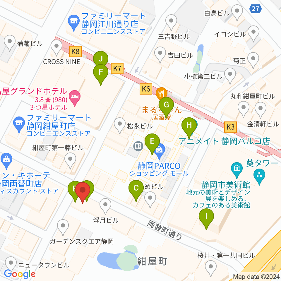 静岡LIFE TIME（ライフタイム）周辺のカフェ一覧地図