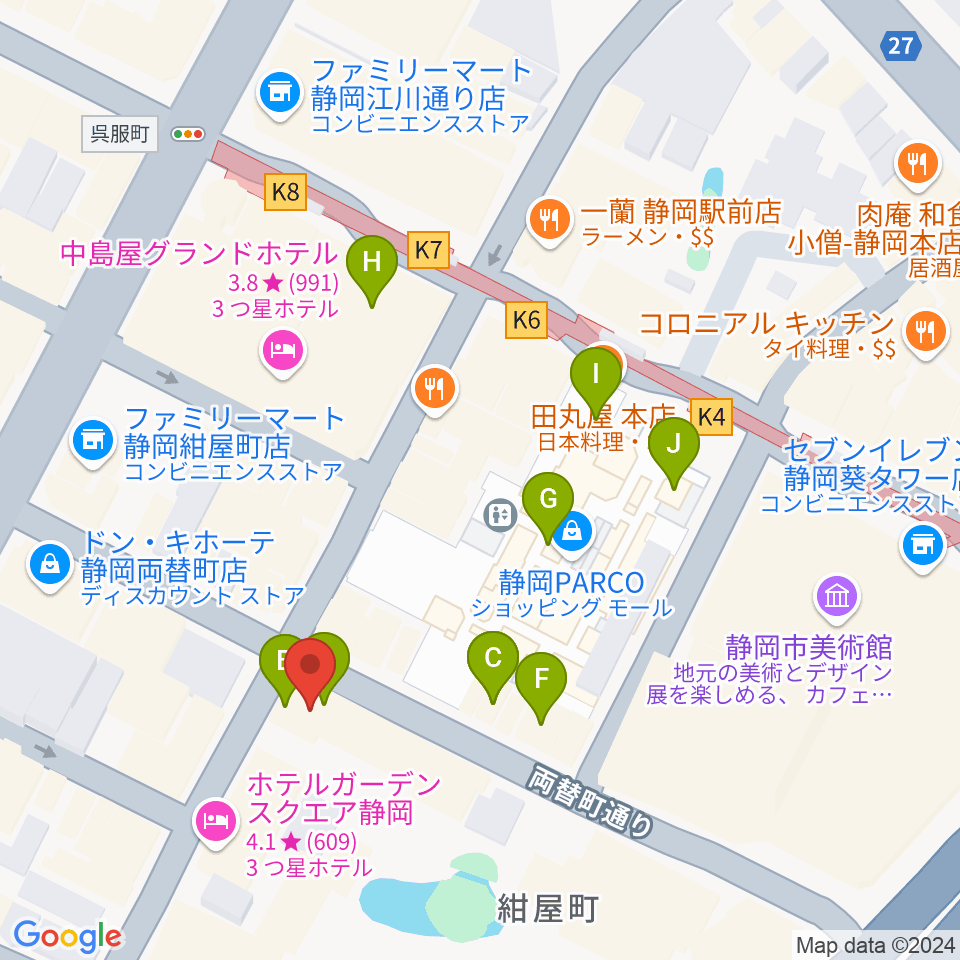 静岡LIFE TIME（ライフタイム）周辺のカフェ一覧地図