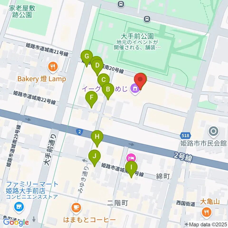 あいめっせホール周辺のカフェ一覧地図