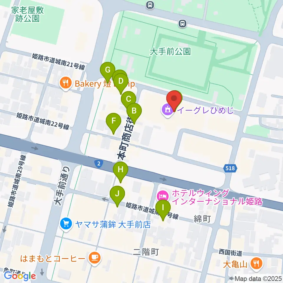 あいめっせホール周辺のカフェ一覧地図